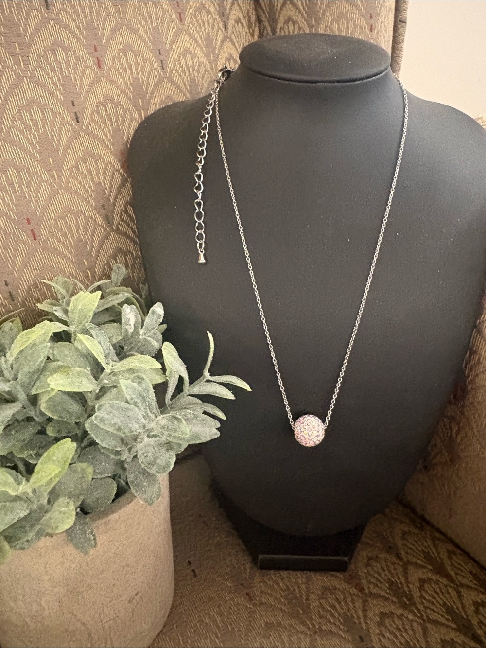 Touchstone Crystal Silver-Tone Pink Pavé Ball Pendant Necklace